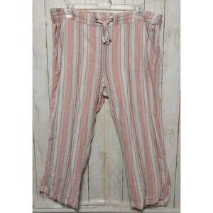 d a-sh Plus Size Striped Linen Blend Drawstring Waist Pants 1X Coastal Boho Red